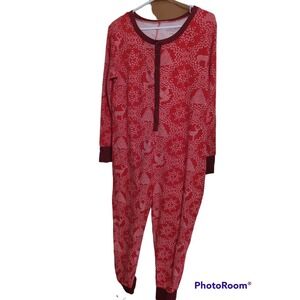 Womans L Hearth & hand with Magnolia 1 piece Pajamas red Christmas winter print